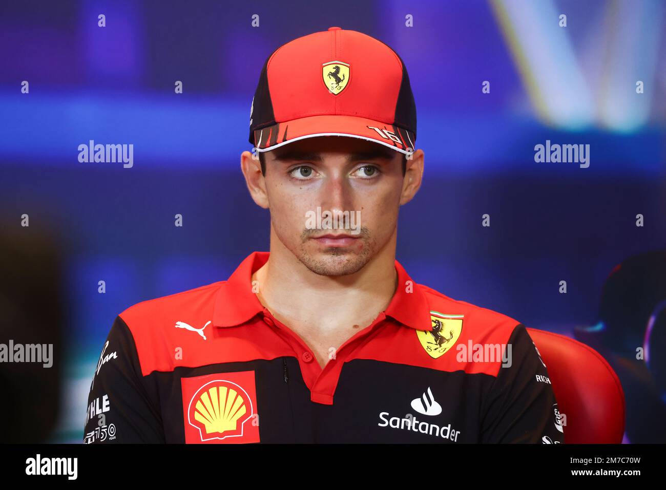 Charles Leclerc of Ferrari attends a press conference after Formula 1 ...