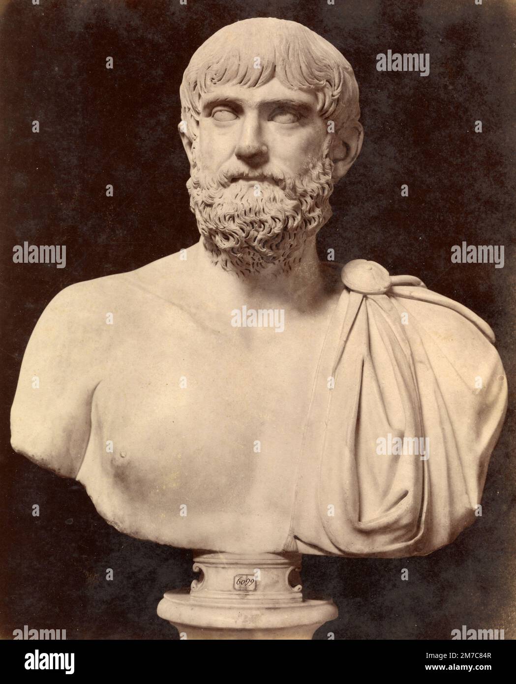 Pupienus, Roman Emperor marble bust, Greek sculpture, albumen print, 1870s Stock Photo