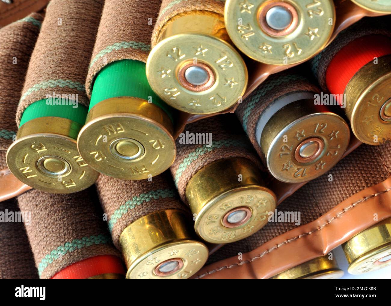 France. Cartridge belt with cartridges for small game hunting Stock