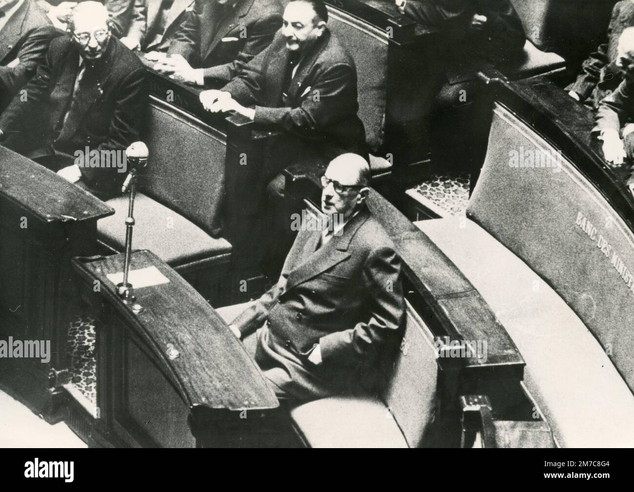 French General and politician President Charles De Gaulle in the Parliament, France 1960s Stock Photo