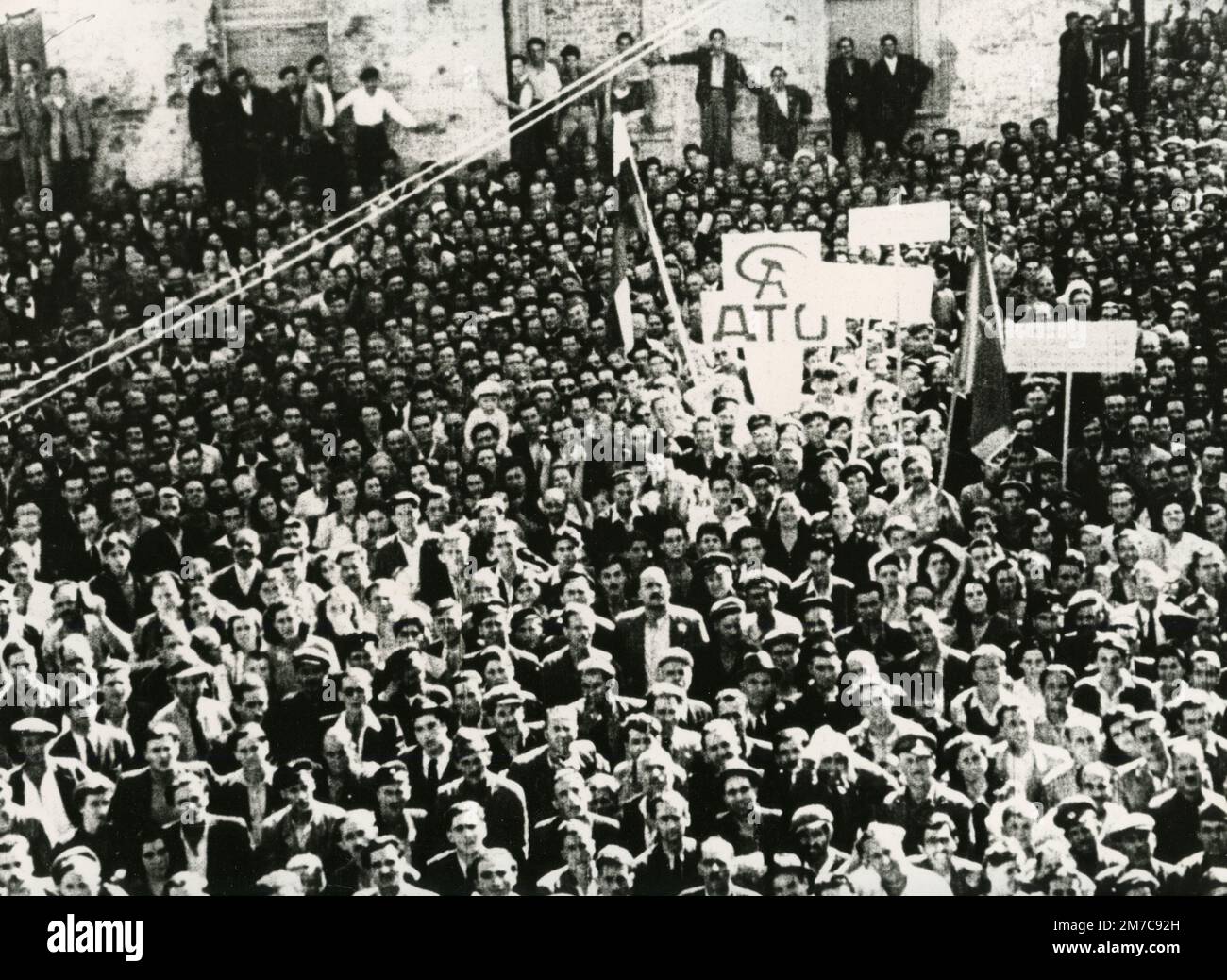 Large group of communist workers, Bulgaria, 1930s Stock Photo