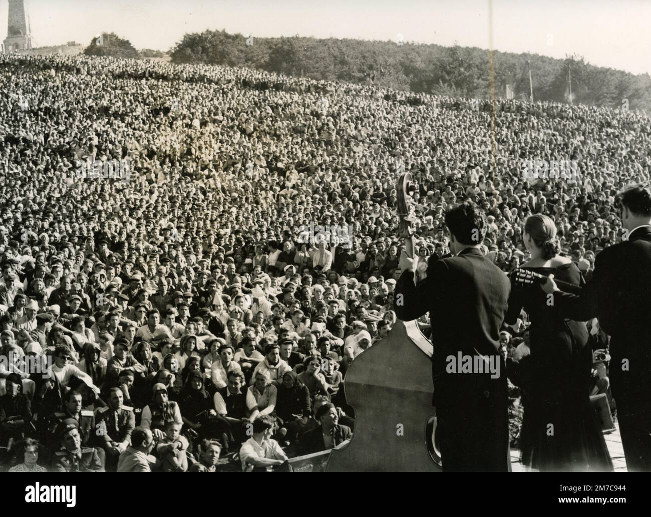 Crowd of people gathered at St. Nikolas (Shipka) Peak, Bulgaria, 1960s Stock Photo