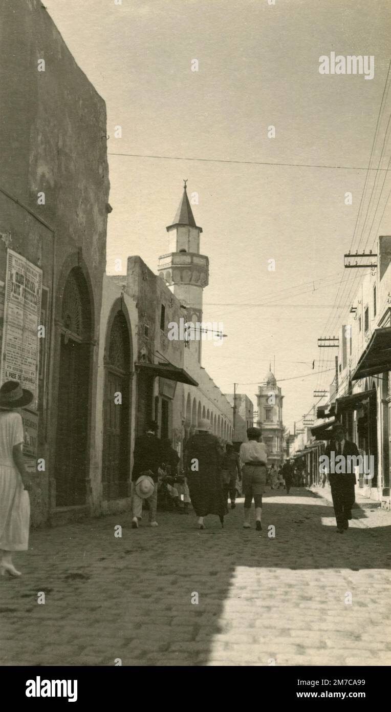 Street view of Ahmed Pasha Karamanli Mosque, Tripoli, Libya 1930s Stock Photo