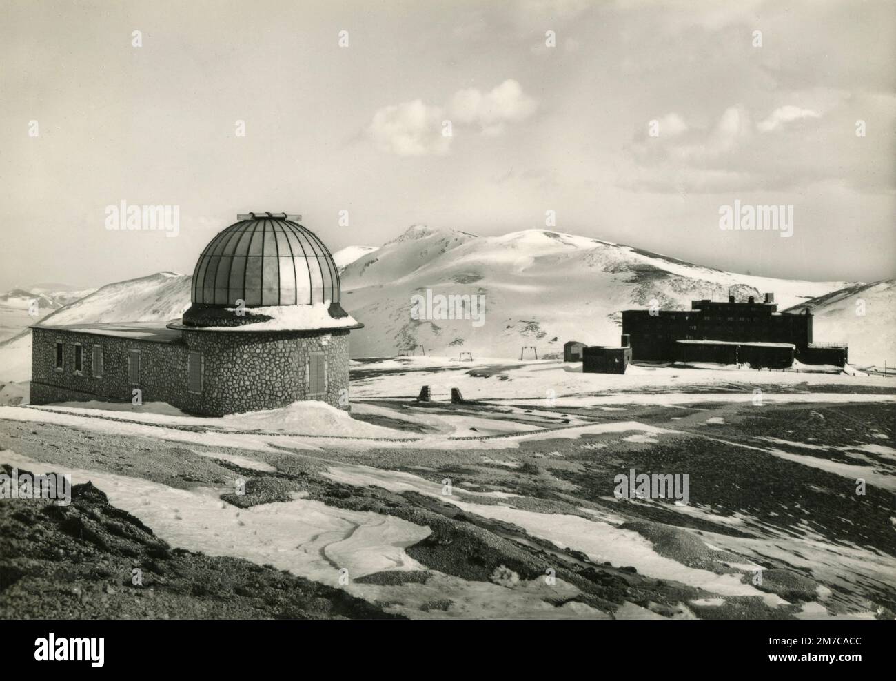 View of Campo Imperatore Hotel and Astronomic Observatory at Gran Sasso d'Italia, Italy 1955 Stock Photo