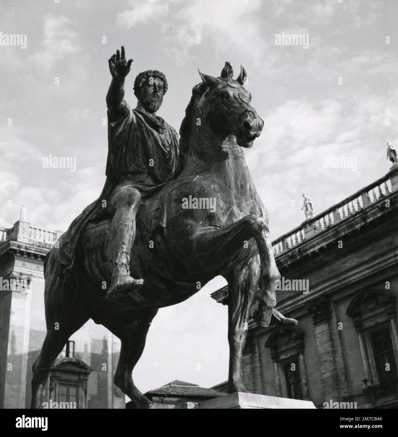 Equestrian statue of Marcus Aurelius in Capitol Hill, Rome, Italy 1960s Stock Photo