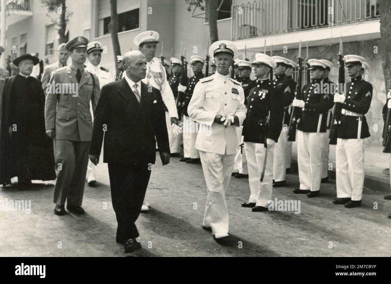 Italian political figure visits American military barracks, 1950s Stock Photo