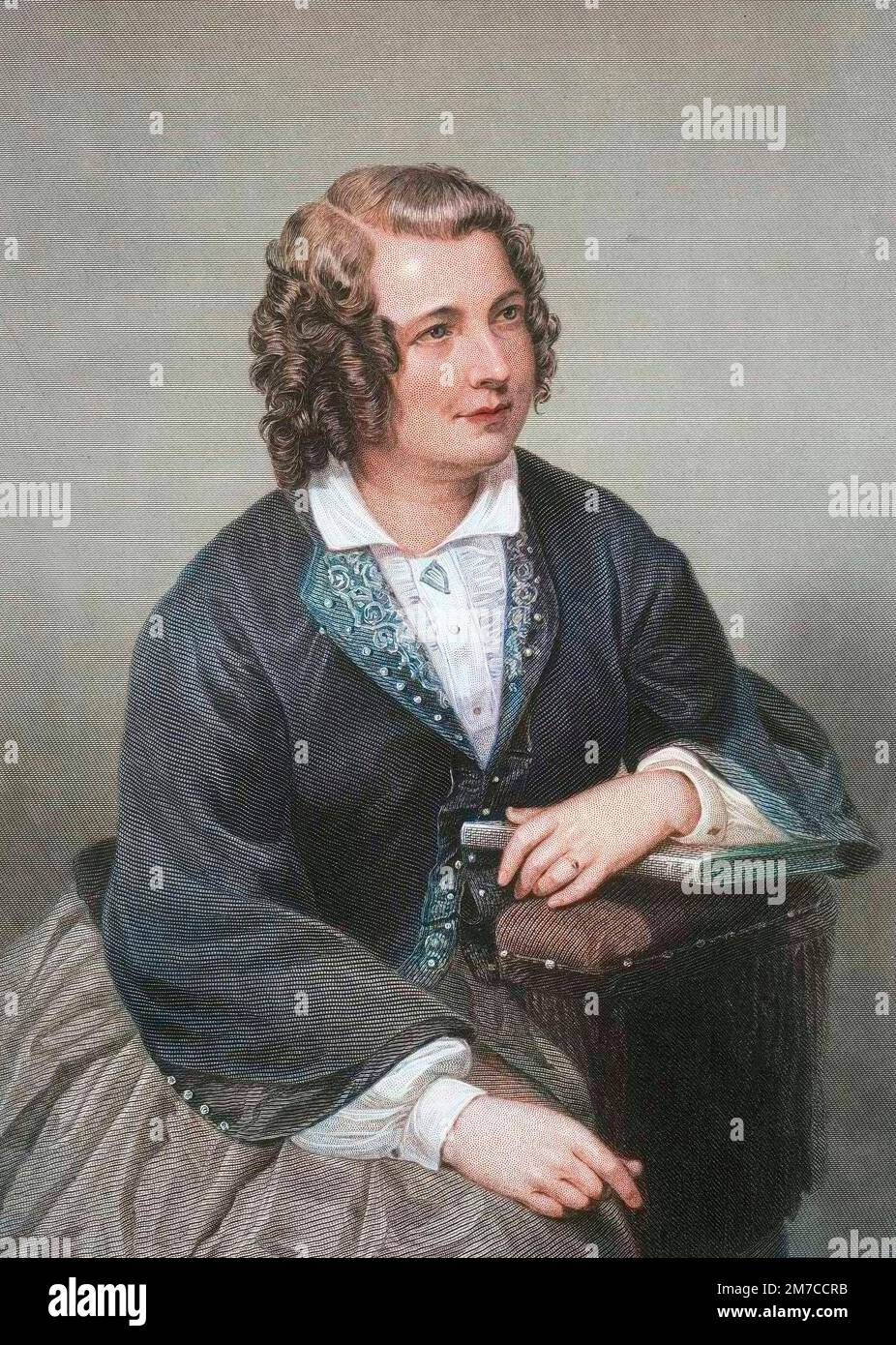 Portrait de Eliza Cook (1818-1889), poetesse anglaise. Gravure d’apres