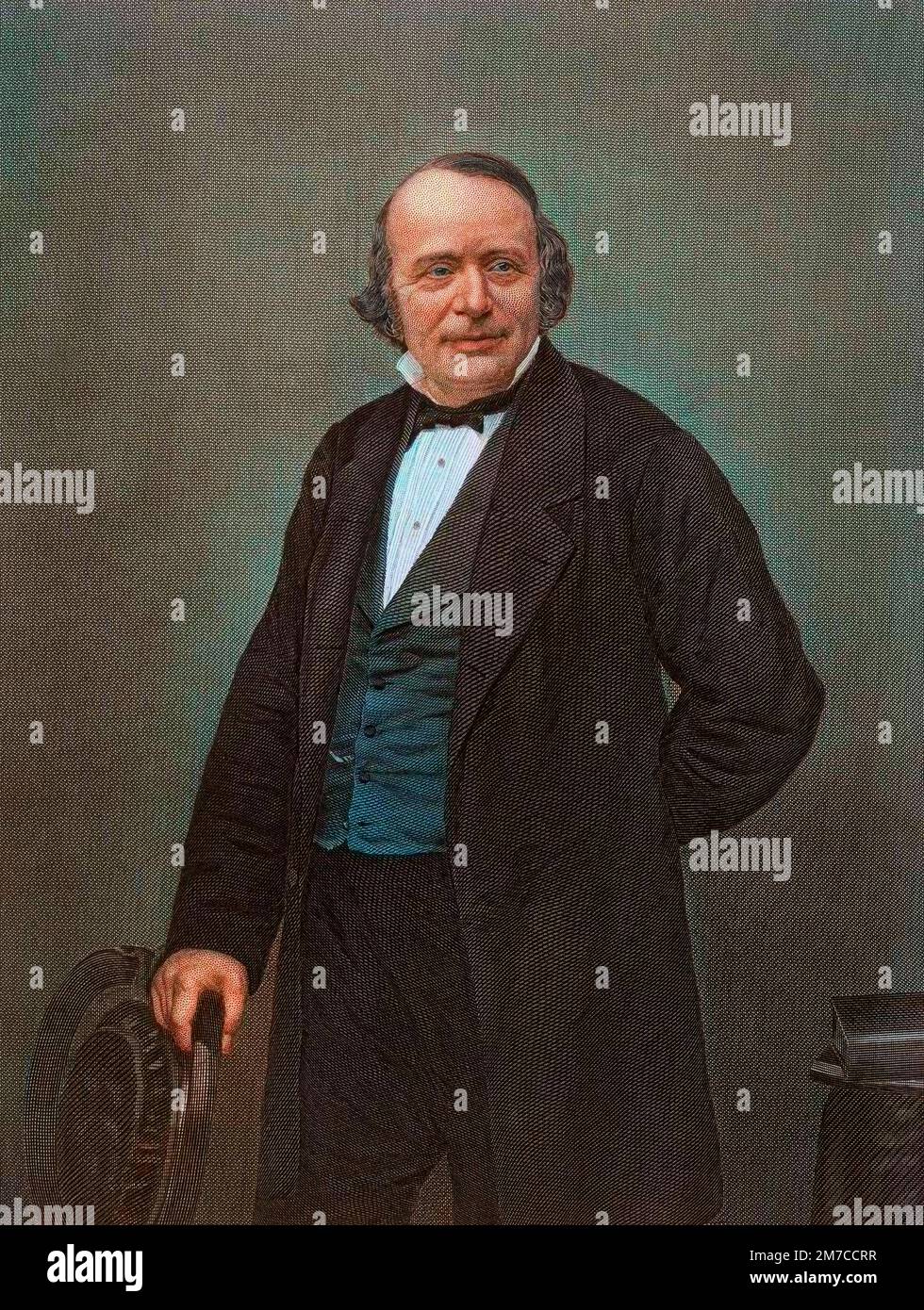 Portrait de Jean Louis Rodolphe Agassiz  (1807-1873), naturaliste et glaciologue americain. Gravure d'apres une photographie Stock Photo