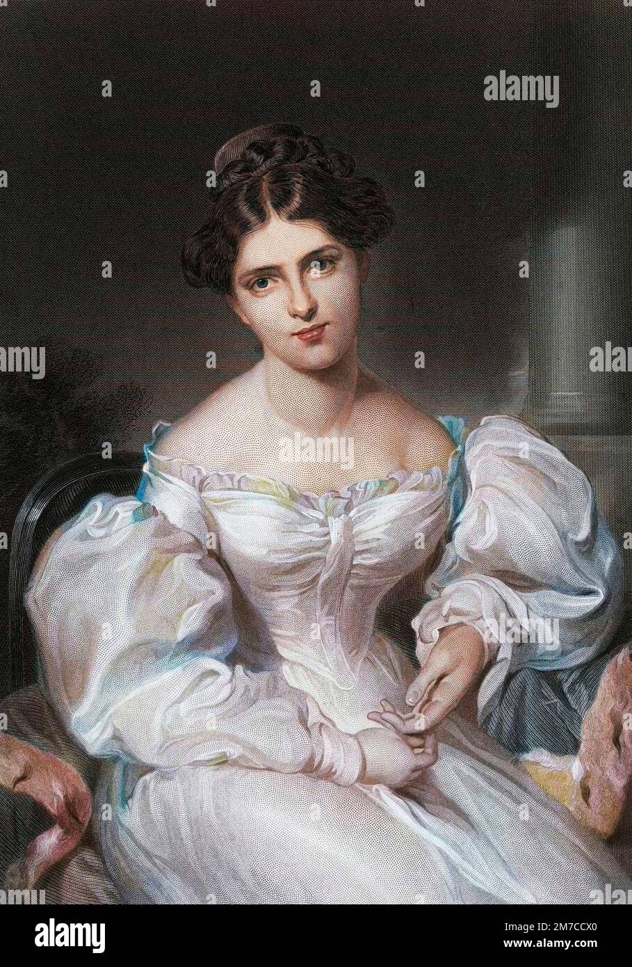 Portrait de Fanny (Frances Anne) Kemble (1809-1893), comedienne anglaise. Gravure d'apres un tableau de Sir Thomas Lawrence Stock Photo