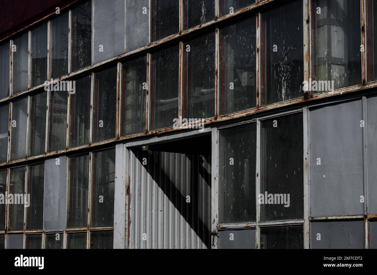 Old factory windows. industrial architecture Stock Photo