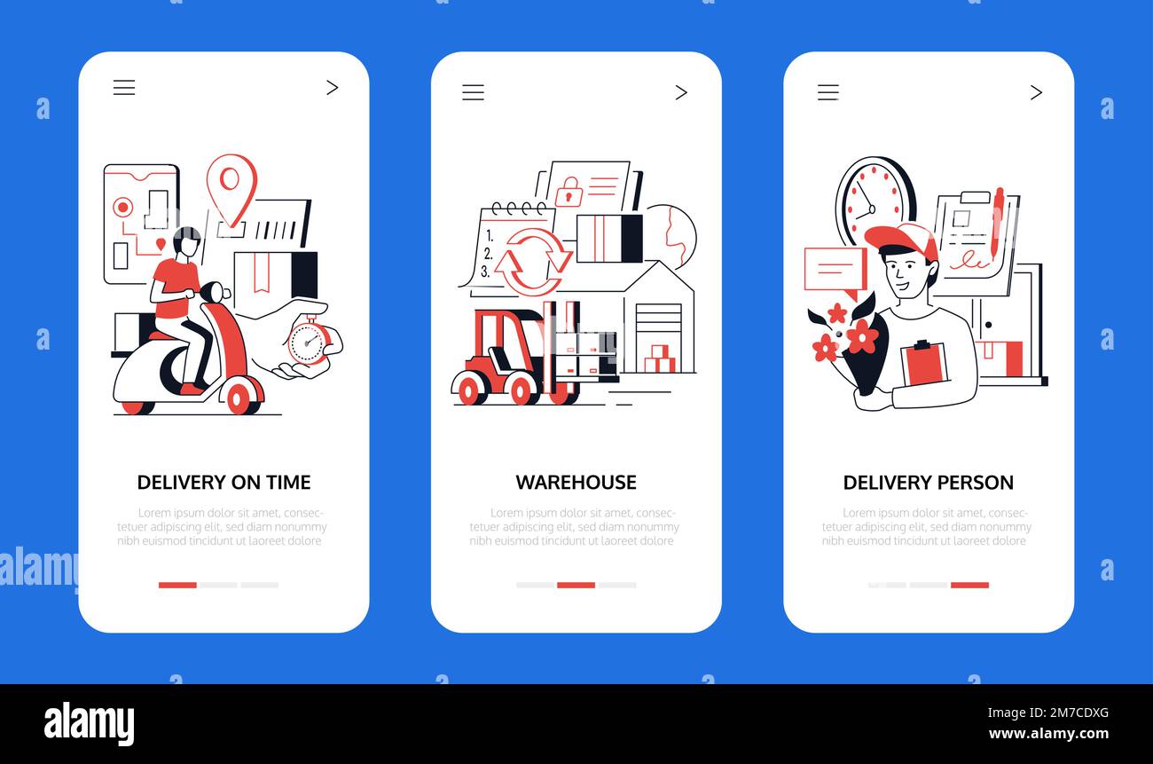 Delivery on time - line design style banners set Stock Vector