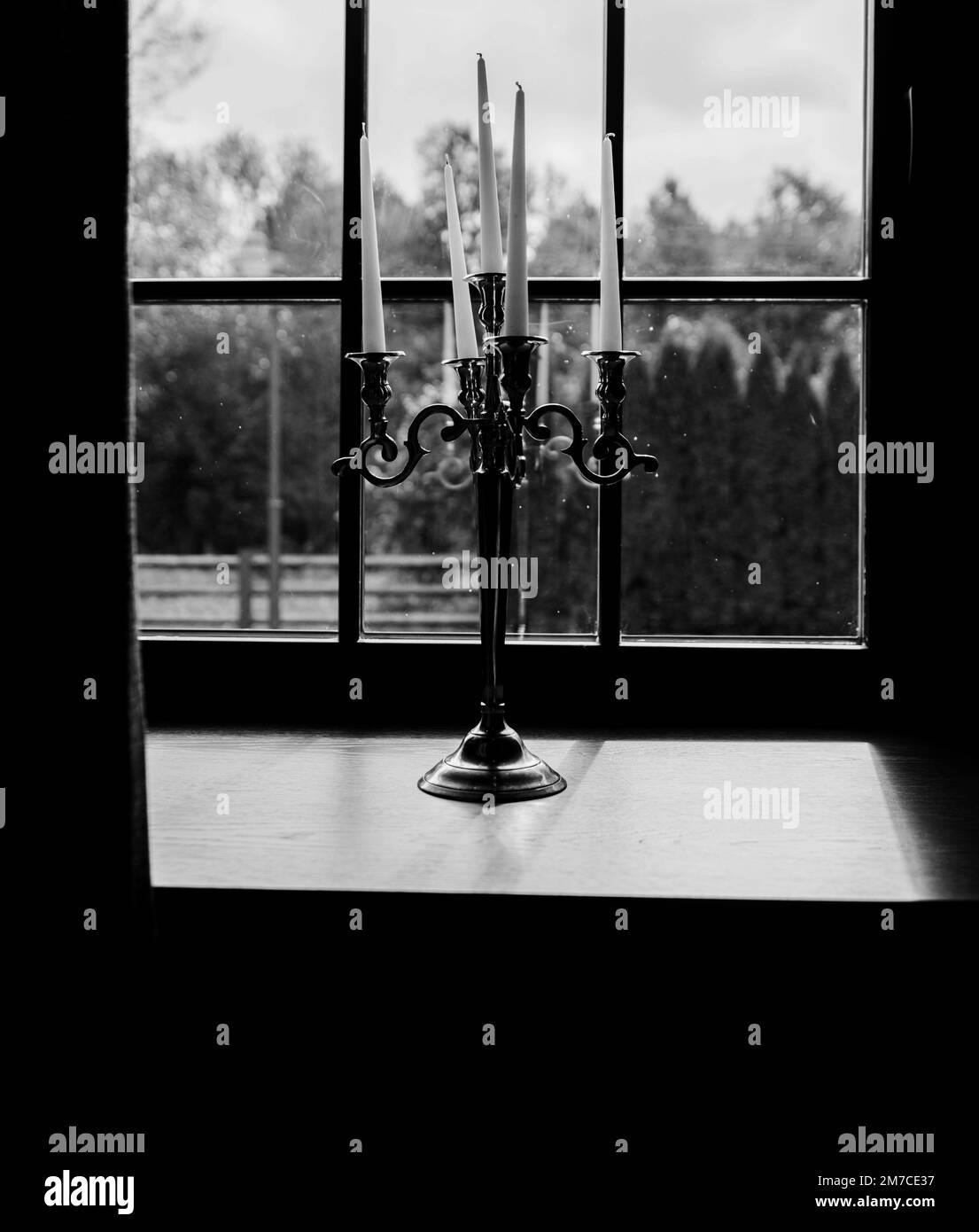 antique vintage candle in old brass candlestick Stock Photo Alamy