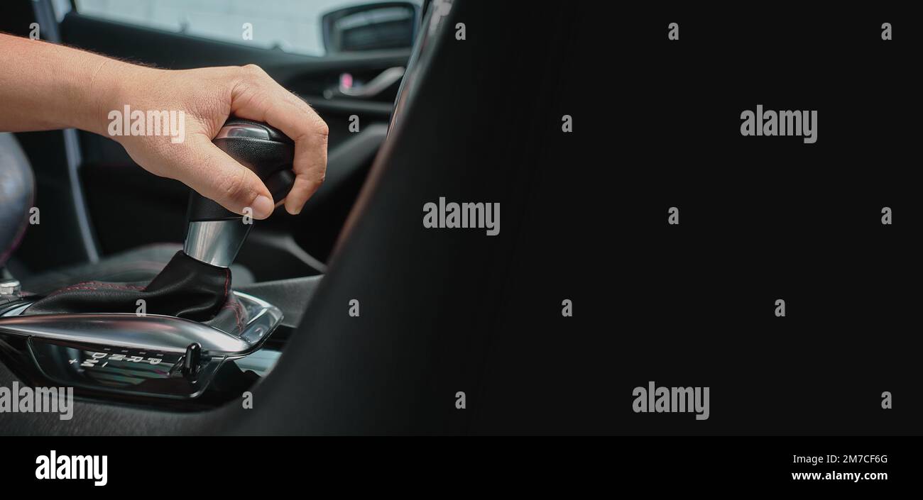 hand hold automatic transmission car lever. driving automobile with