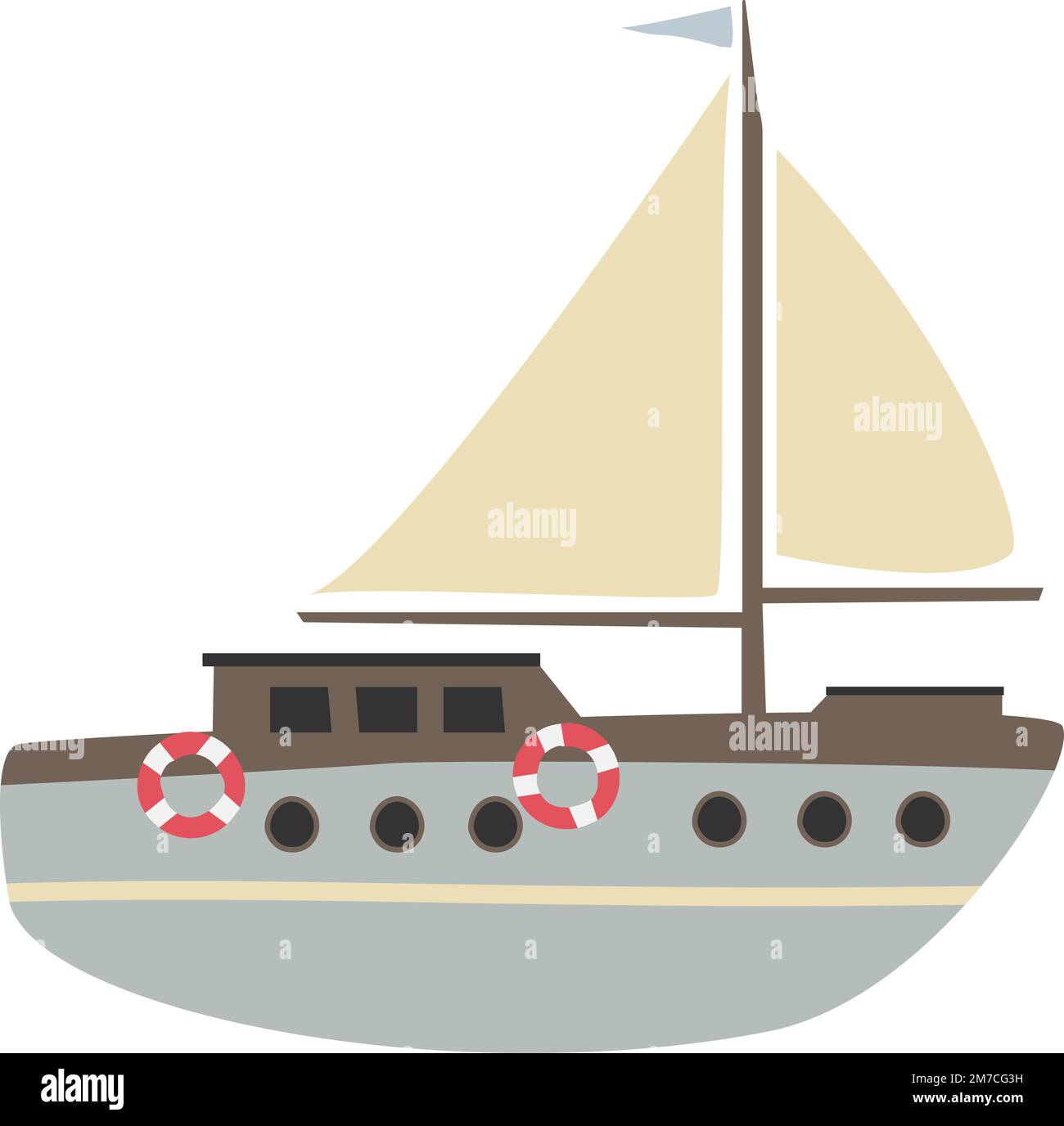 scandinavian style illustration of sailboat isolated on white, scandi vector drawing for children Stock Vector