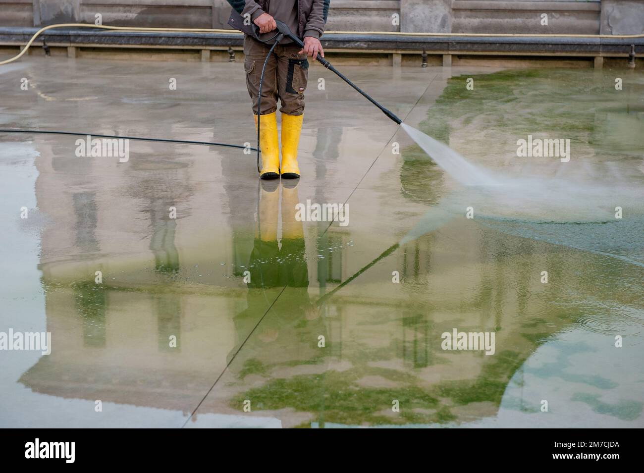 Worker assigned to the cleaning of urban areas Stock Photo Alamy