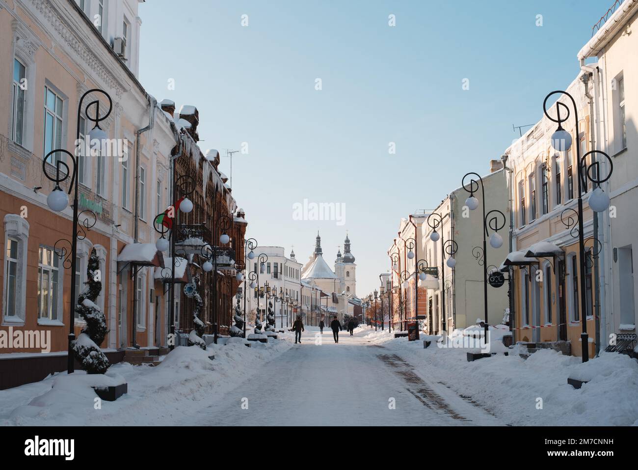 old town on a snowy day Stock Photo