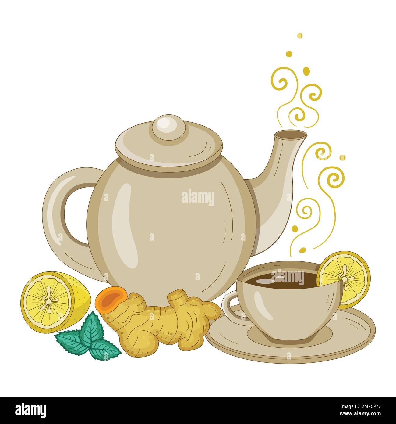 Herbal Ginger Tea Pot with Mint and Lemon Stock Vector Image & Art Alamy