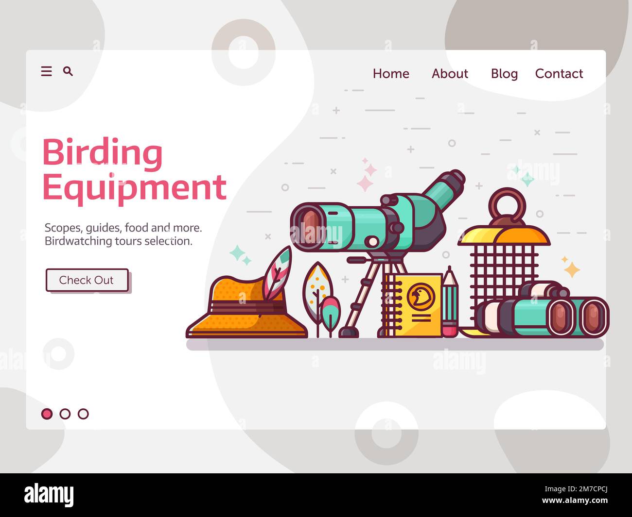 Birding Web Banner in Line Art Design Stock Vector