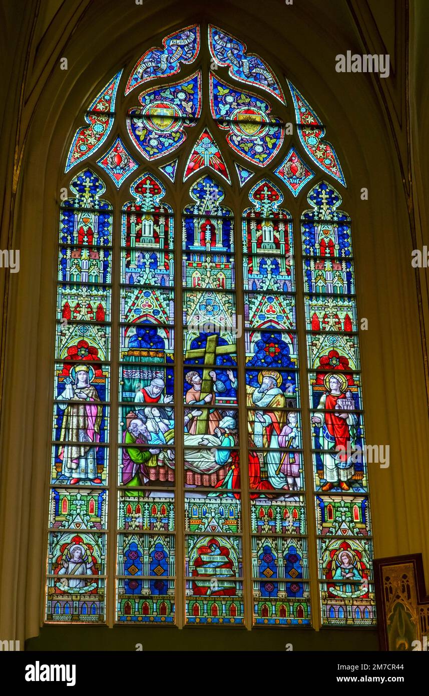 Stained glass depicting Jesus carrying cross, St Salvador's Cathedral Bruges, Belgium. November 2022 Stock Photo