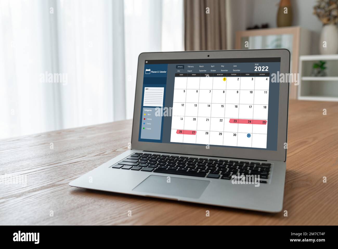 Calendar on computer software application for modish schedule planning for personal organizer and online business Stock Photo
