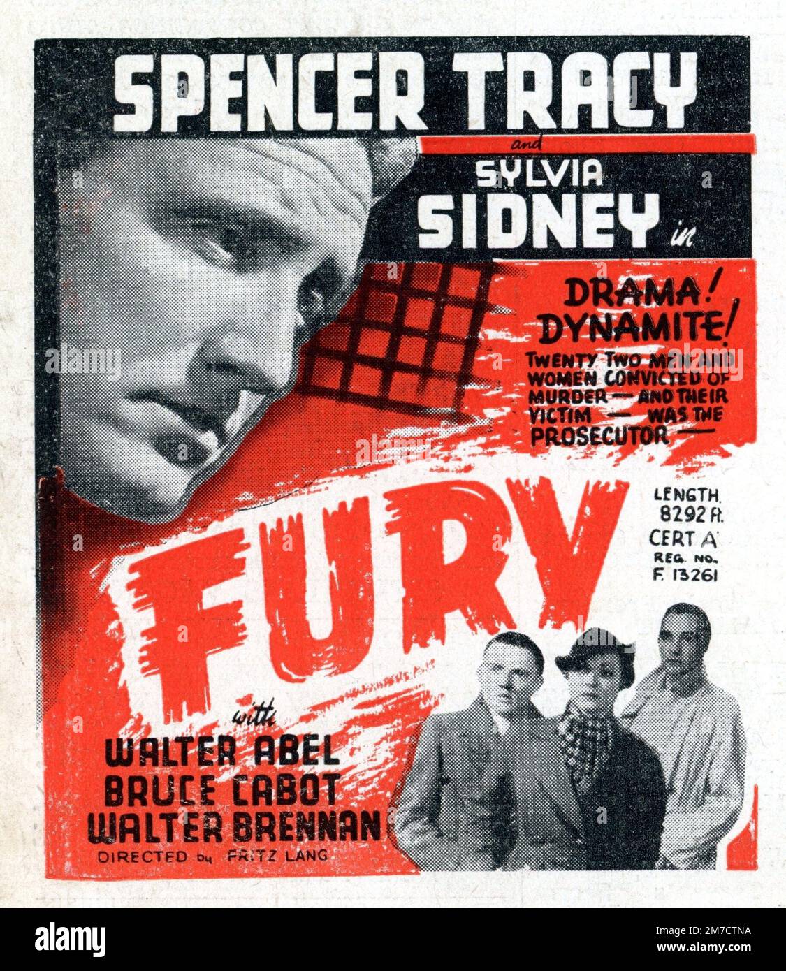 British Trade Ad for 1942 re-issue of SPENCER TRACY and SYLVIA SIDNEY in FURY 1936 director FRITZ LANG Metro Goldwyn Mayer distributed by Associated British Film Distributors (A.B.F.D.) Stock Photo