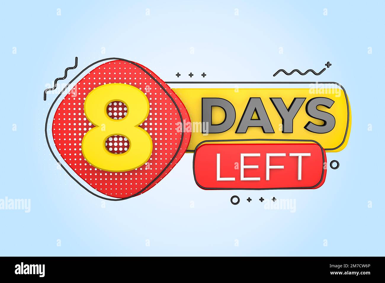 Eight days left. Left days countdown banner in 3D. Sales time count. 3D