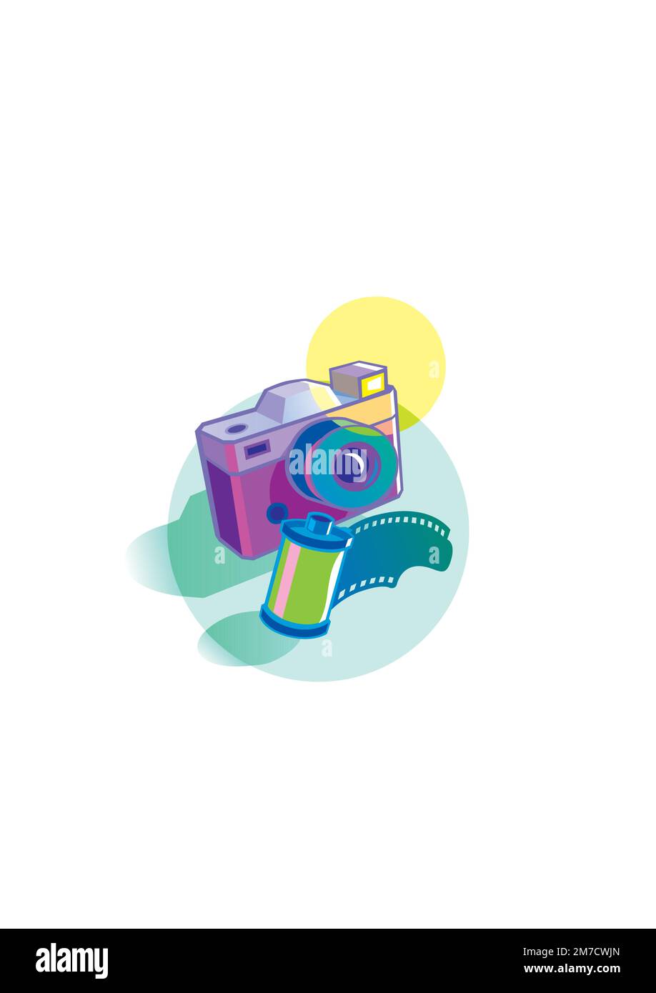 Retro photo camera with film isolated on white background. Vector ...