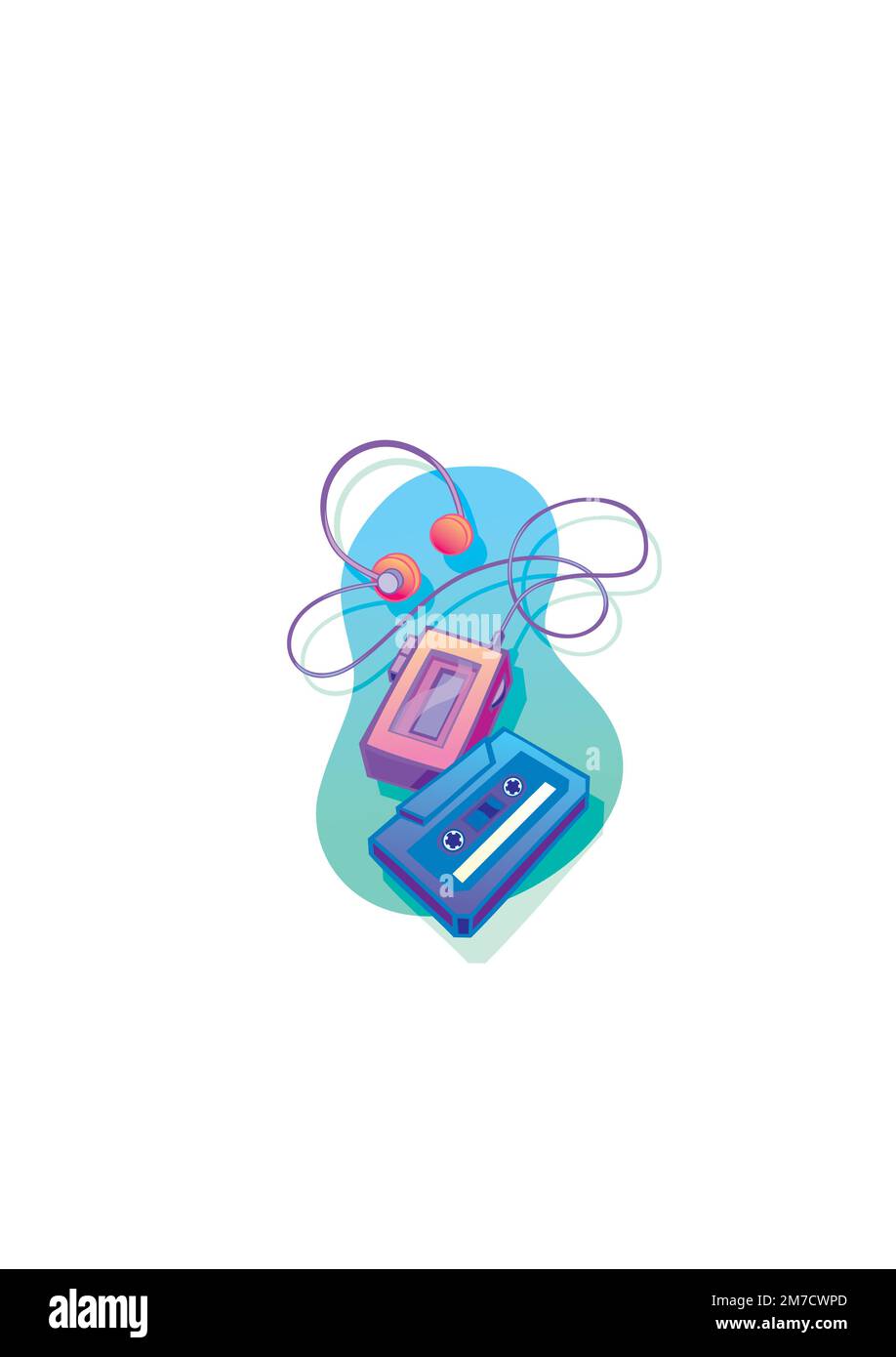 Retro player with cassette and headphones. Vector illustration in flat ...