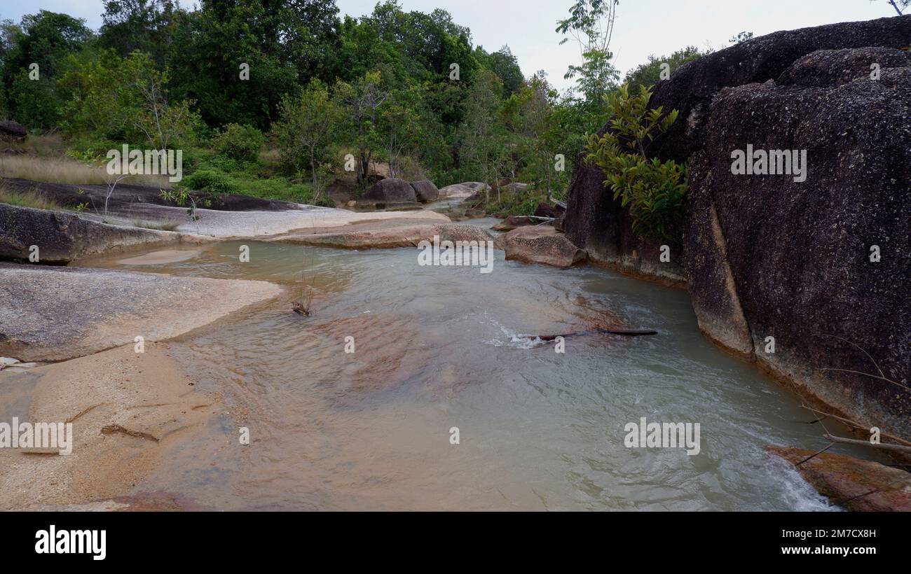 Natural Scenery Above The Rocks And River Flowing Beneath The Surface ...