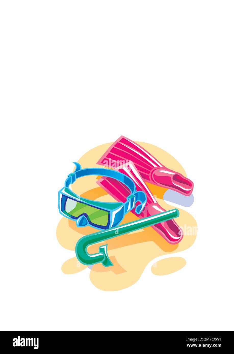 Diving set. Mask, fins and snorkel. Snorkeling. Vector illustration in