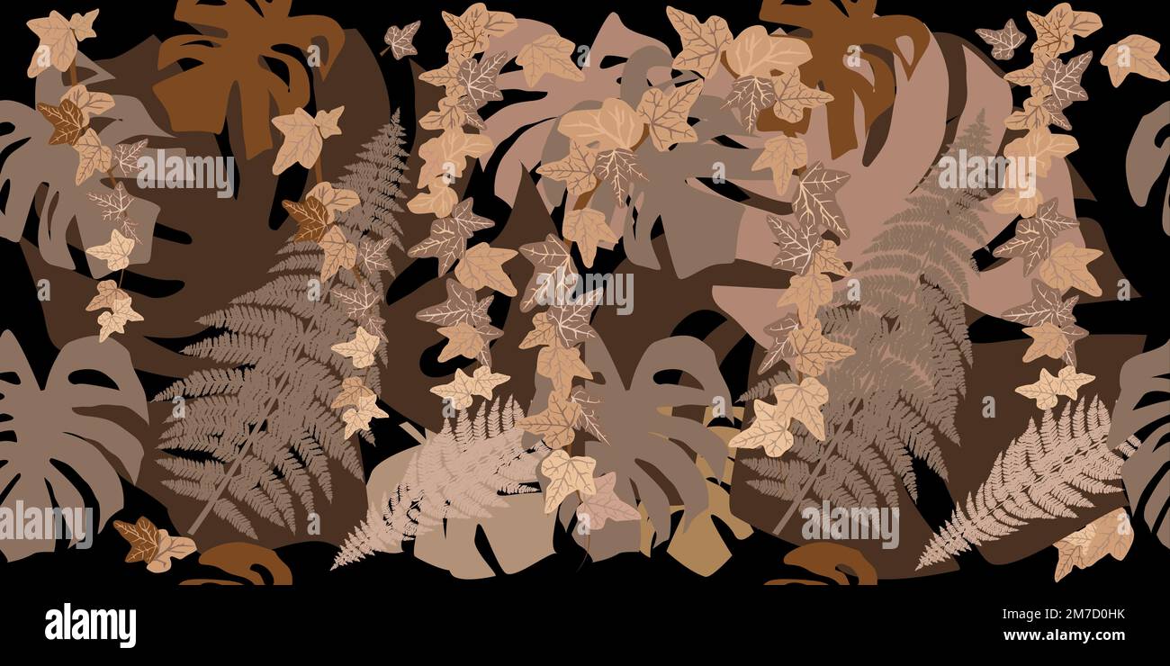 Tropical leaves seamless pattern in brown color Stock Vector
