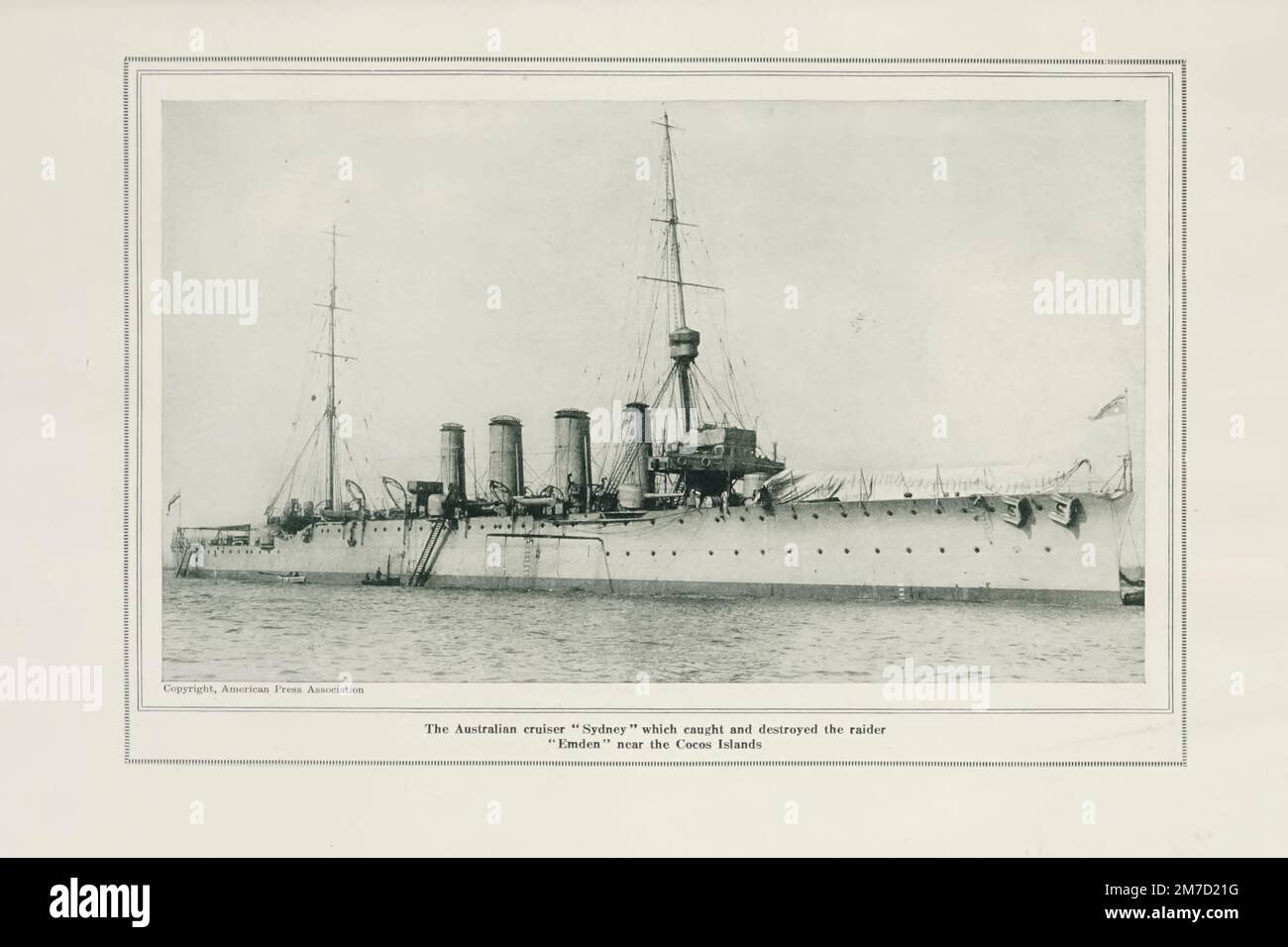 Sydney an Australian Cruiser which destroyed the German Emden Light Cruiser from the book The story of the great war; the complete historical records of events to date DIPLOMATIC AND STATE PAPERS by Reynolds, Francis Joseph, 1867-1937; Churchill, Allen Leon; Miller, Francis Trevelyan, 1877-1959; Wood, Leonard, 1860-1927; Knight, Austin Melvin, 1854-1927; Palmer, Frederick, 1873-1958; Simonds, Frank Herbert, 1878-; Ruhl, Arthur Brown, 1876-  Volume III Published 1916 Stock Photo