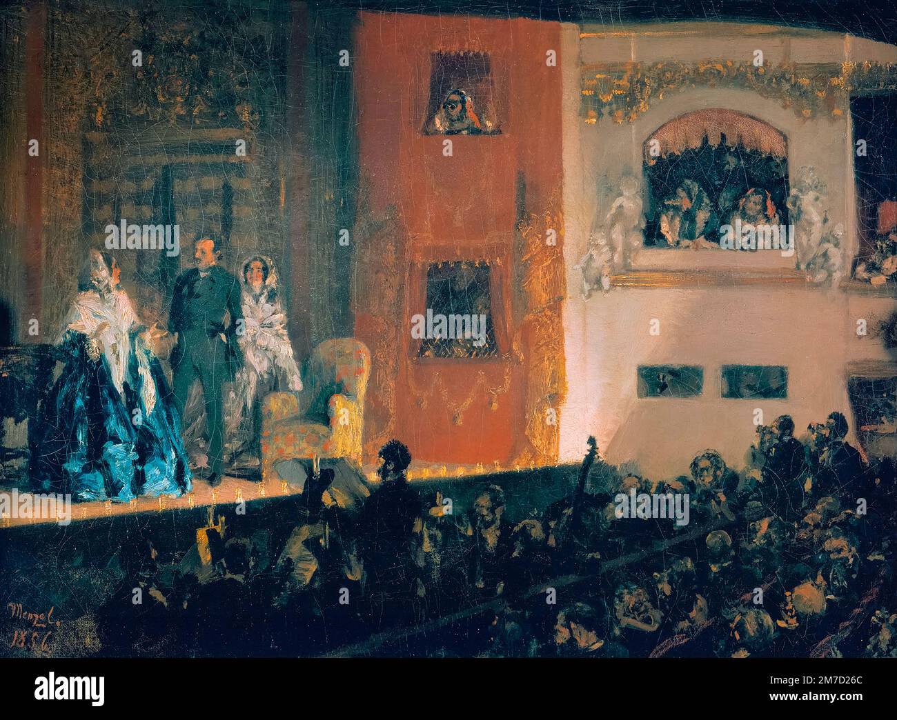 Adolph Menzel, The Théâtre du Gymnase (Paris), painting in oil on canvas, 1884 Stock Photo