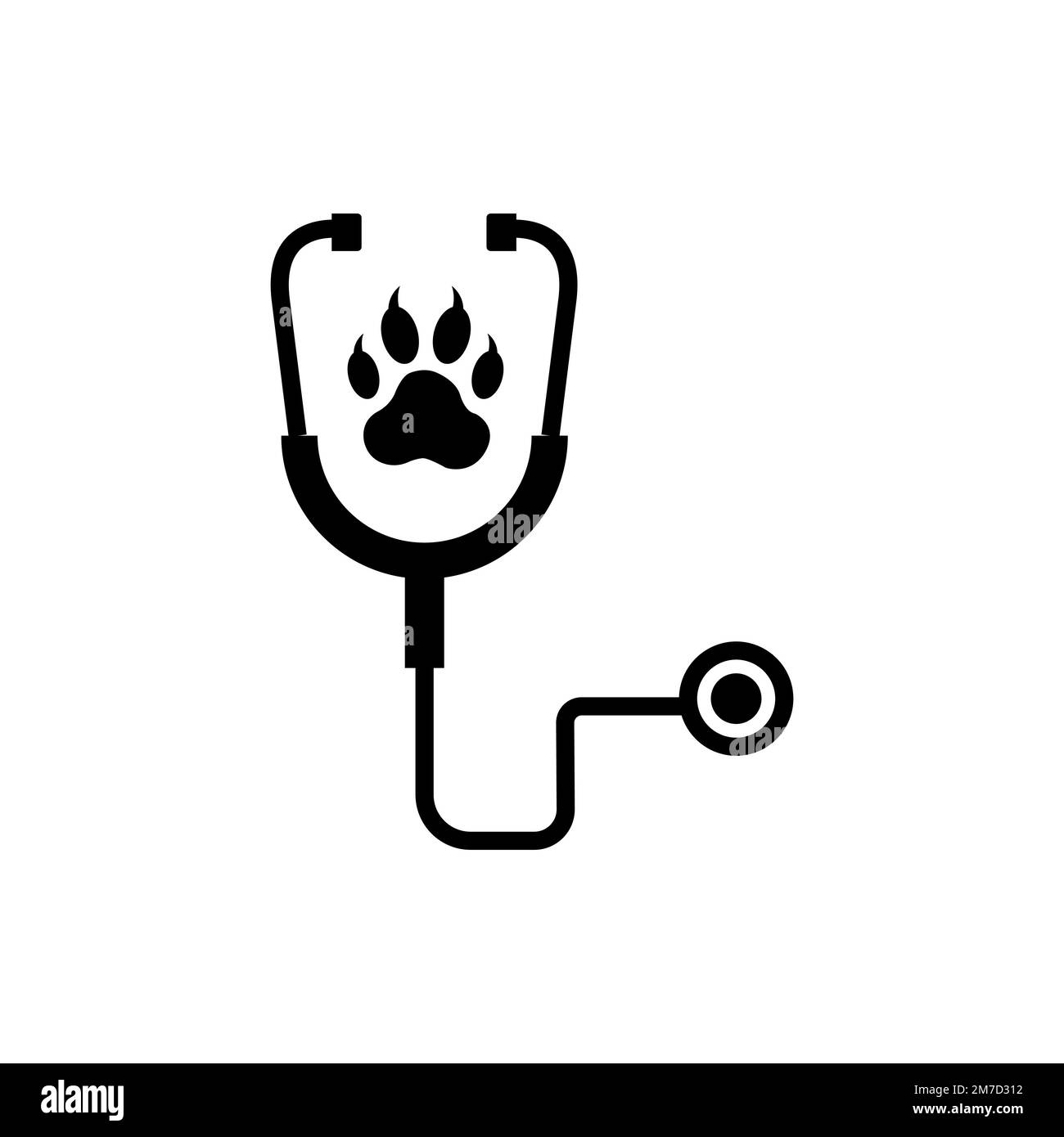 Logo for a veterinary practice with a stethoscope and a paw print, vector illustration Stock