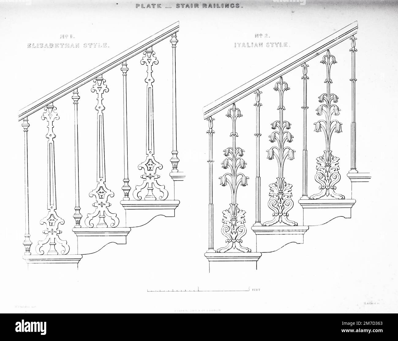 Staircase Railing, in the Elizabethan style; and one in the Italian