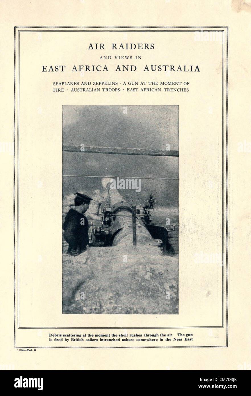 BRITISH GUN FIRED BY A SAILOR from the book The story of the great war; the complete historical records of events to date DIPLOMATIC AND STATE PAPERS by Reynolds, Francis Joseph, 1867-1937; Churchill, Allen Leon; Miller, Francis Trevelyan, 1877-1959; Wood, Leonard, 1860-1927; Knight, Austin Melvin, 1854-1927; Palmer, Frederick, 1873-1958; Simonds, Frank Herbert, 1878-; Ruhl, Arthur Brown, 1876-  Volume VI Published 1920 Stock Photo