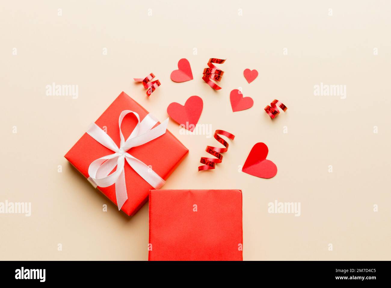 Happy valentines day opened heart shape gift box with small hearts, on ...