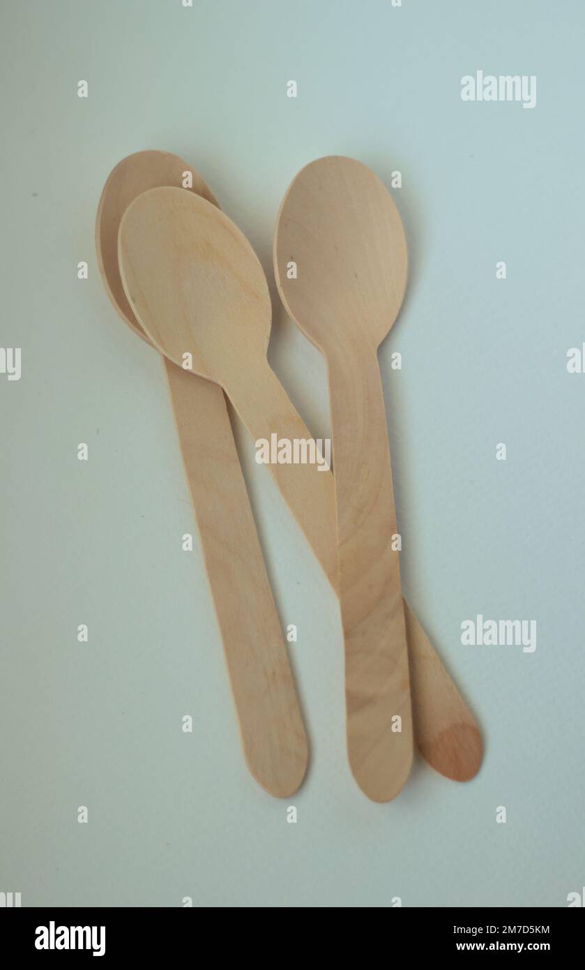Ecofriendly biodegradable Bamboo spoons on white background. Top view Stock Photo Alamy