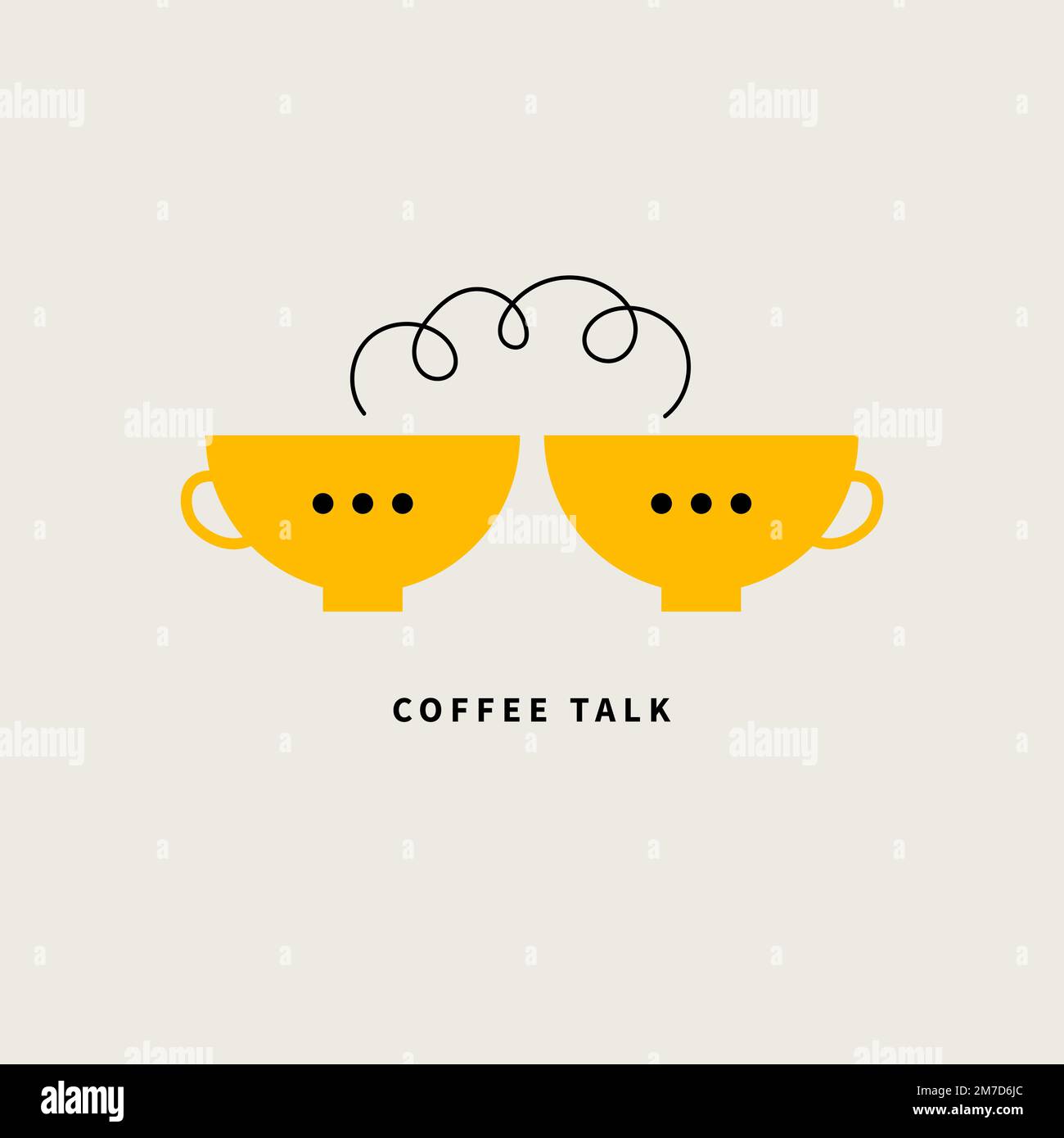 Coffee talk two cups logo, meeting icon. Two mugs with hot steam flat illustration, communication Stock Vector