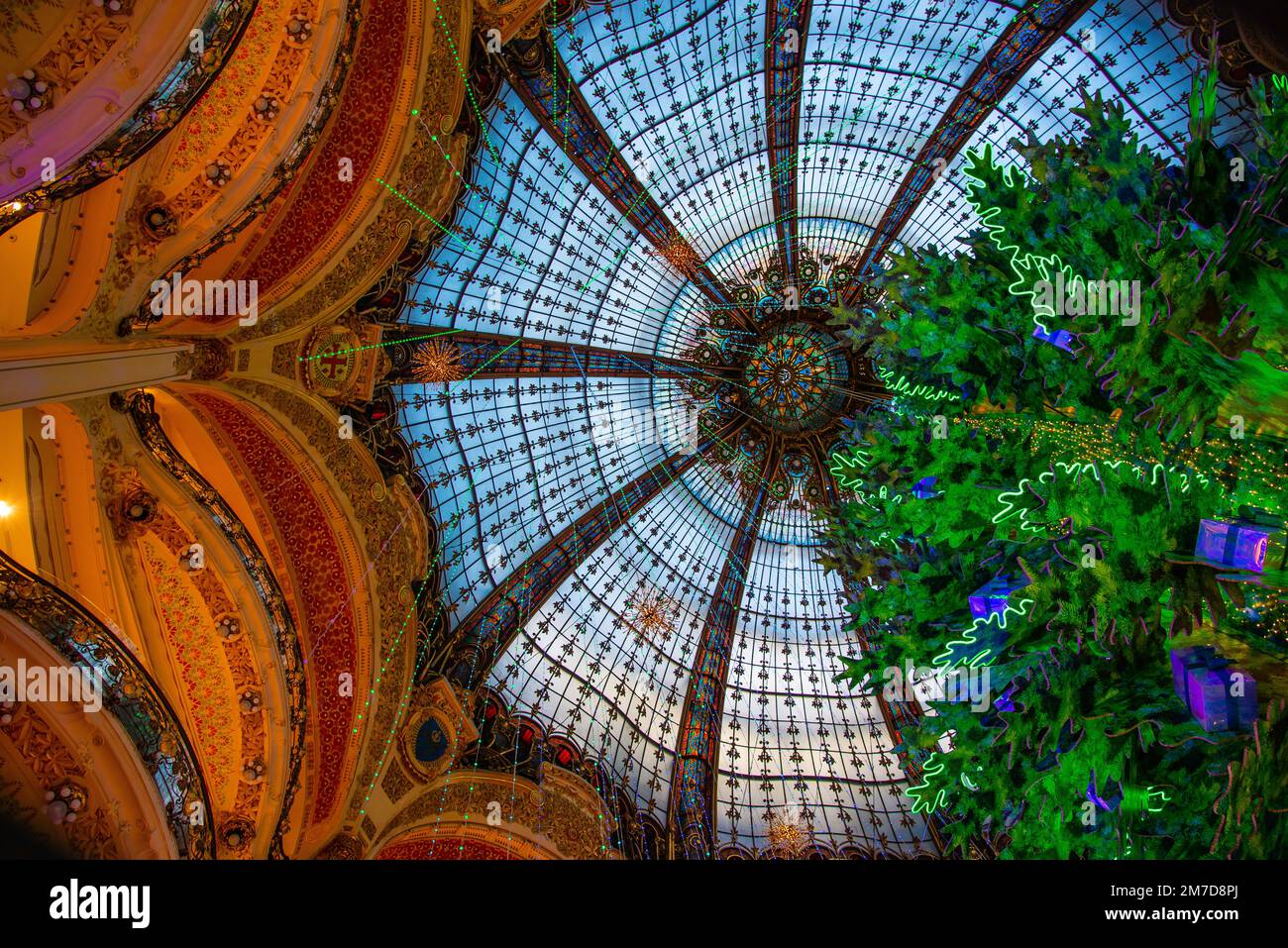 Paris, France Dec. 26 2022 The beautiful decorated glass ceiling of