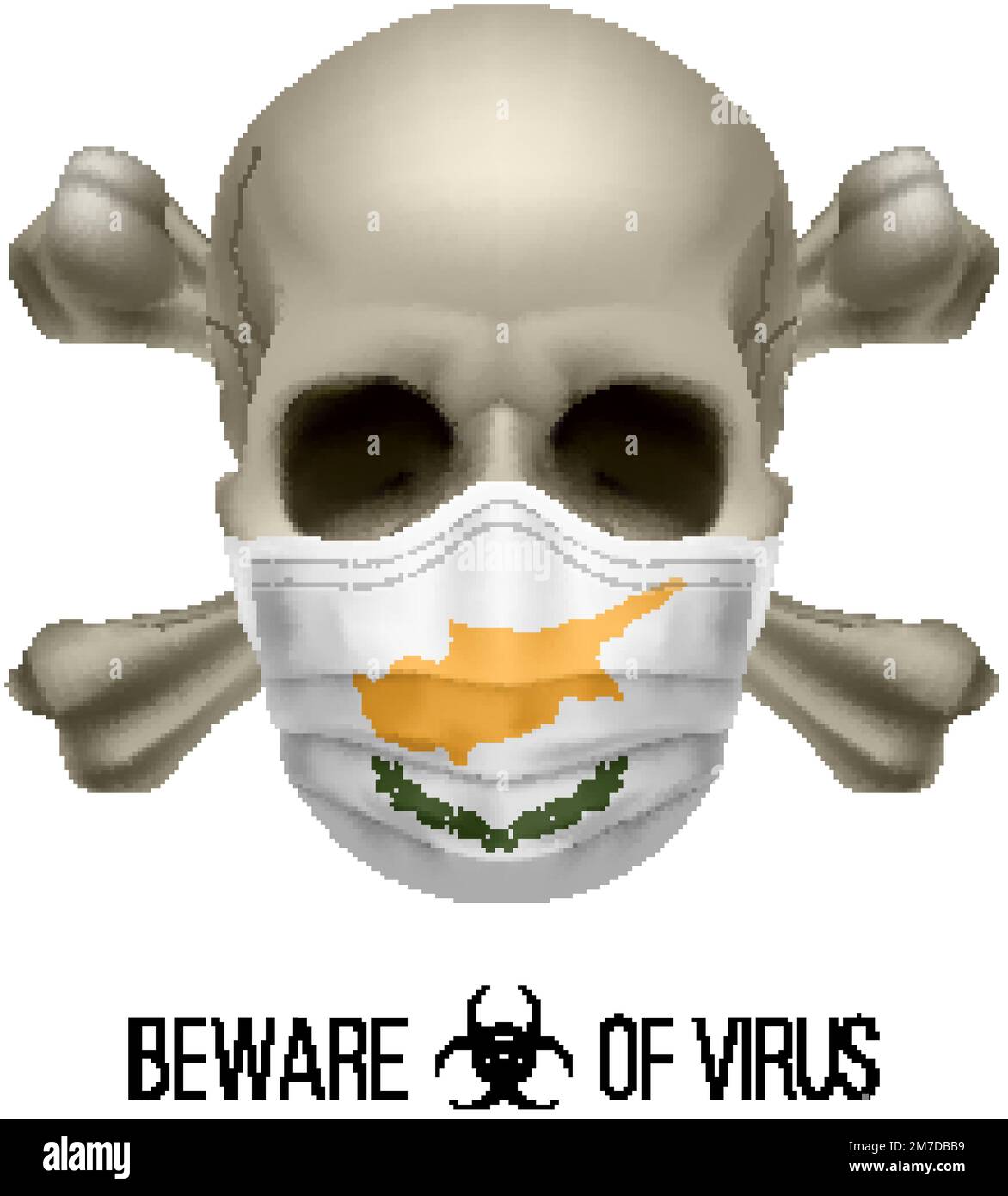 Human Skull with Crossbones and Surgical Mask in the Color of National