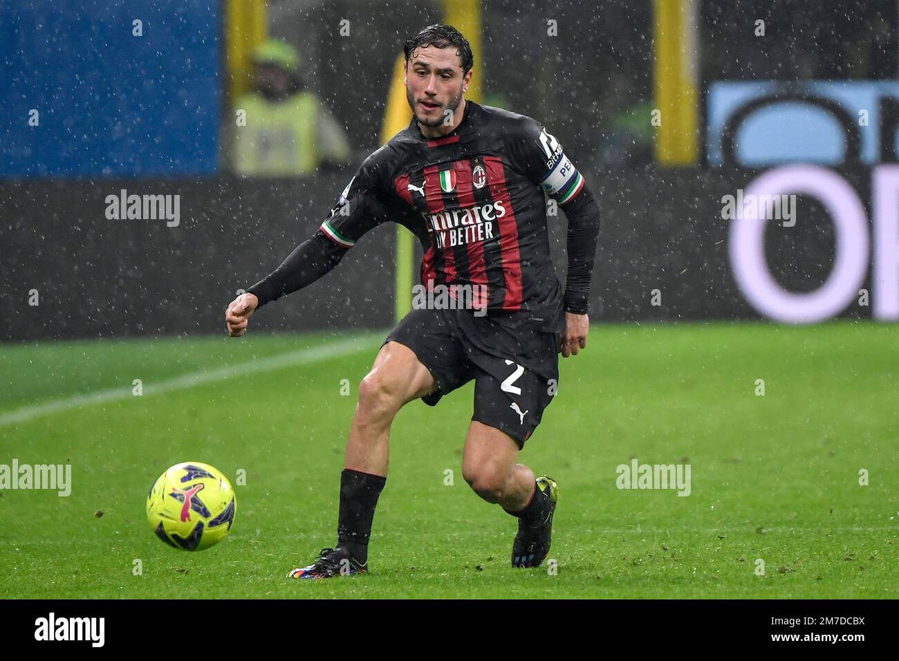 Davide Calabria of AC Milan in action during the Serie A football match between AC Milan and AS Roma. Milan and Roma drew 2-2. Stock Photo