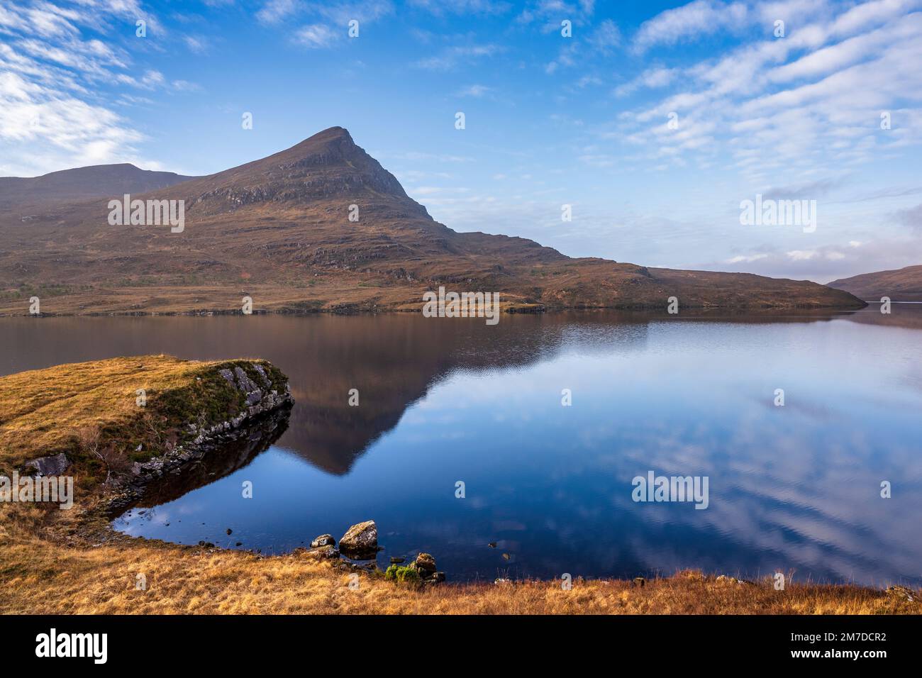 View looking west across Loch Lurgainn to Sgorr Tuath on Coigach Peninsula, Wester Ross, Highland, Scotland, UK Stock Photo