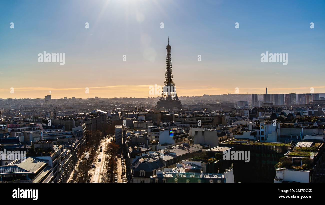 Paris, France - Dec. 28 2022: The Paris panorama view from the Arc de Triomph in Paris Stock Photo