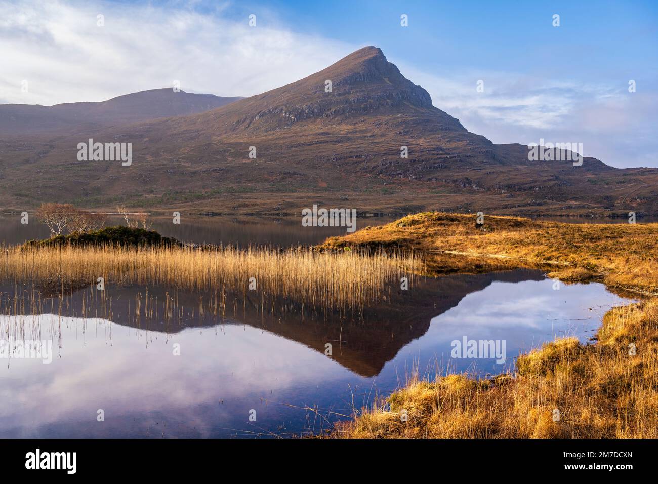 View looking west across Loch Lurgainn to Sgorr Tuath on Coigach Peninsula, Wester Ross, Highland, Scotland, UK Stock Photo