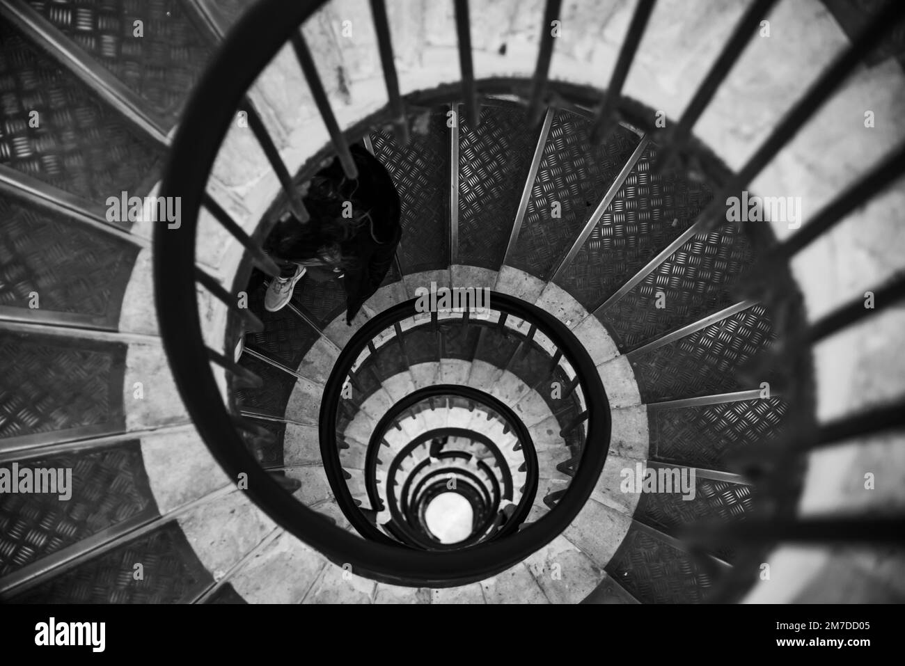 Paris, France - Dec. 28 2022: The spiral stairways in the Arc de Triomph in Paris Stock Photo