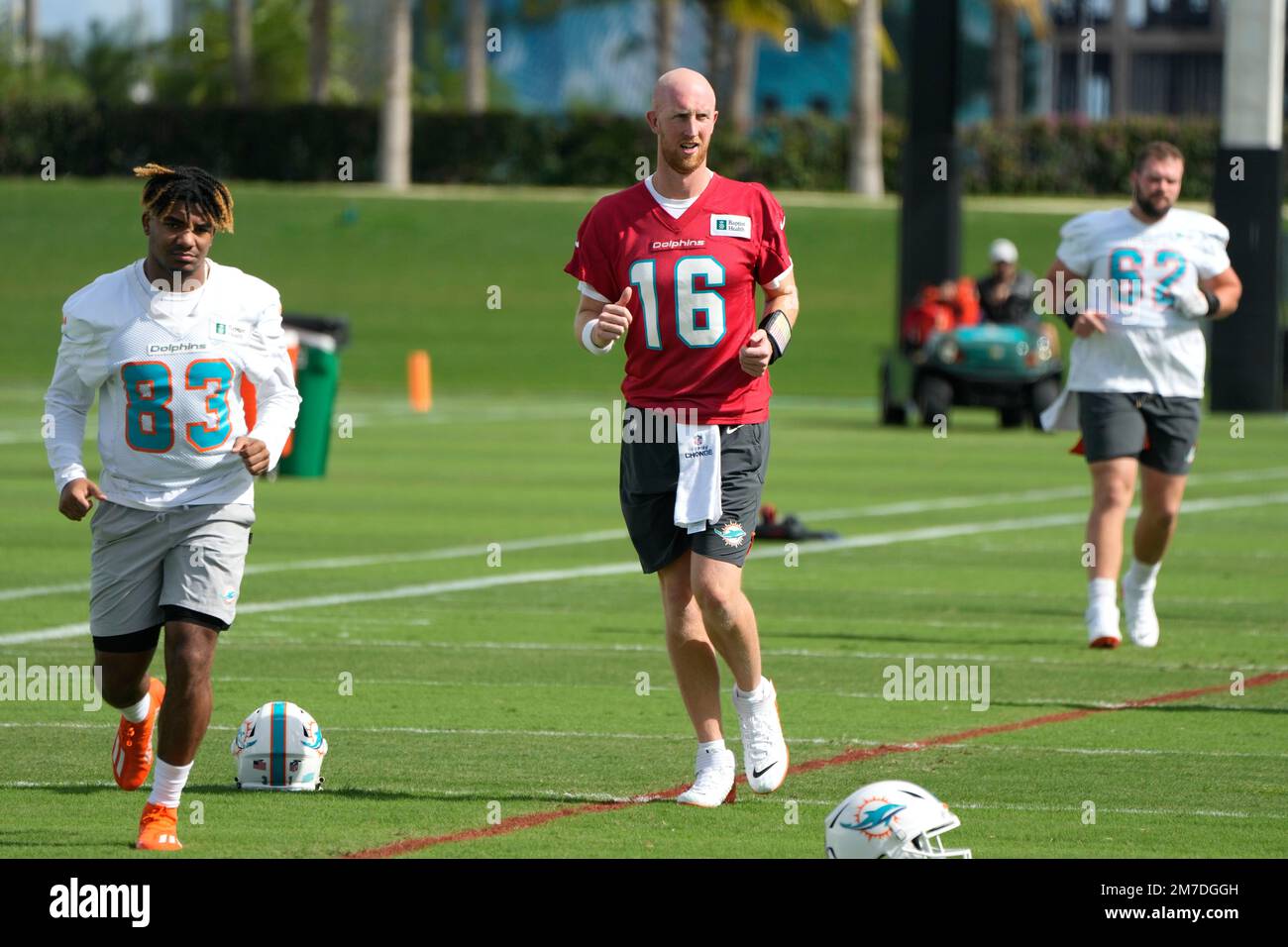 Miami Dolphins practice squad quarterback Mike Glennon (16) does drills