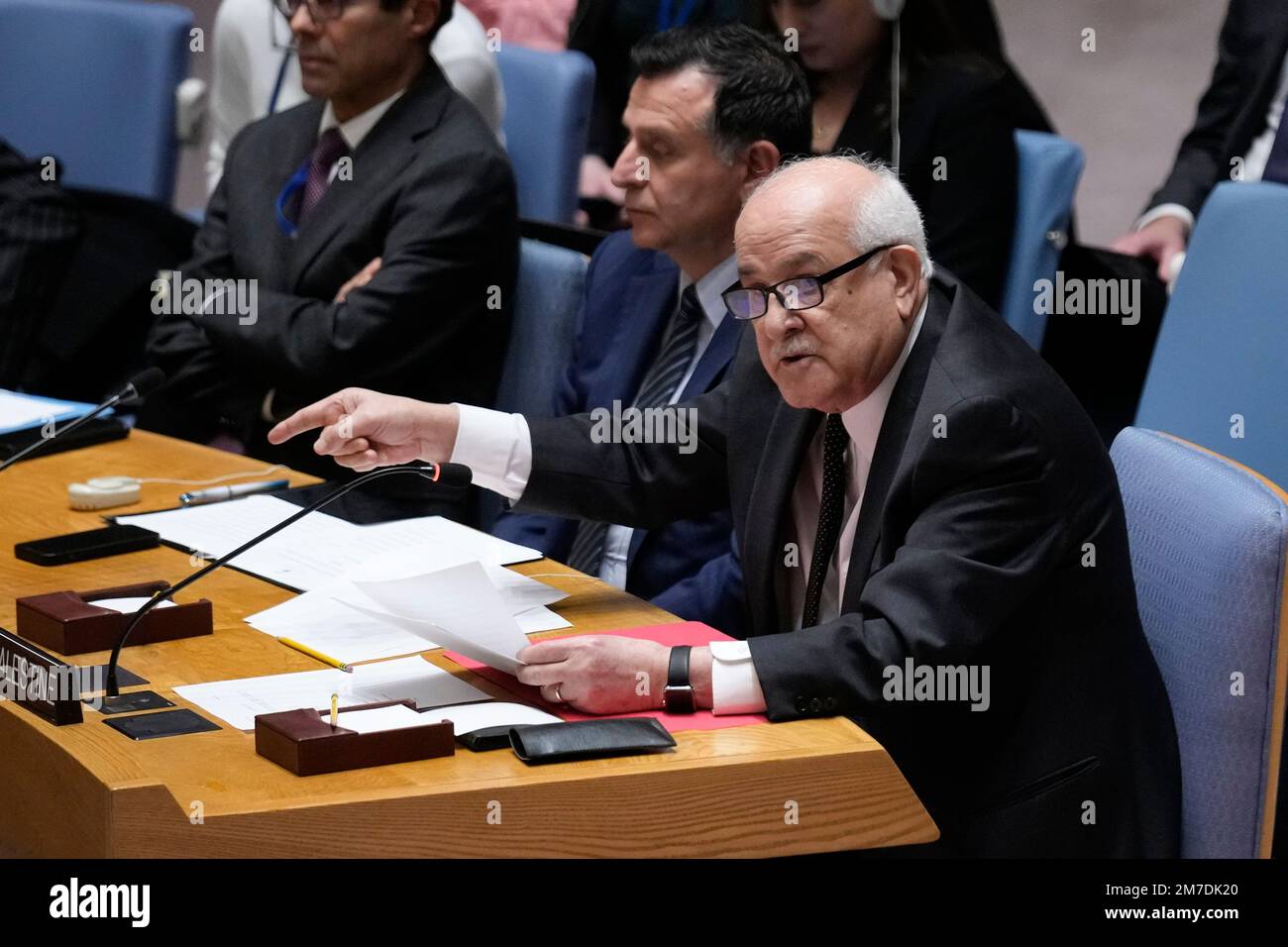 Un Palestinian Representative Riyad Mansour, Palestinian representative to the United Nations, speaks ...