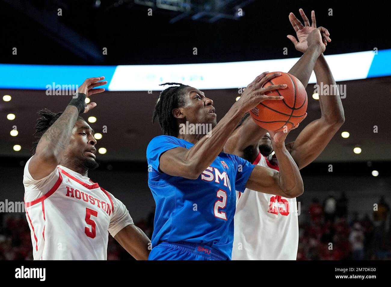 SMU Guard Jalen Smith (2) Looks To Shoot And Score Between Houston ...