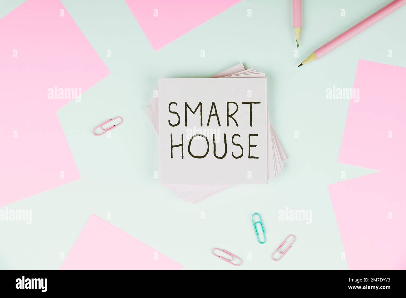 Conceptual display Smart House. Business idea homes that have electronic devices and controlled remotely Stock Photo